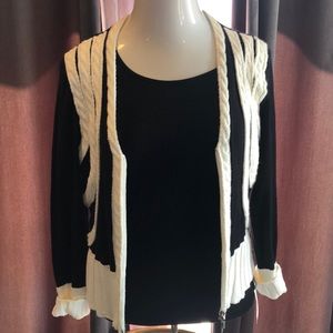 YUKA BLACK AND WHITE ZIP UP SWEATER CARDIGAN